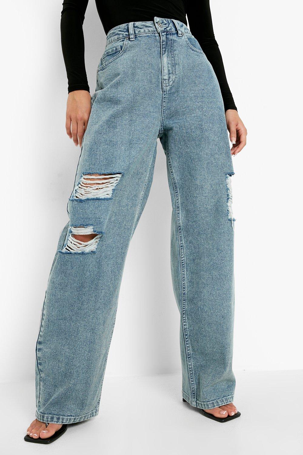 Ripped High Waisted Dad Jeans boohoo